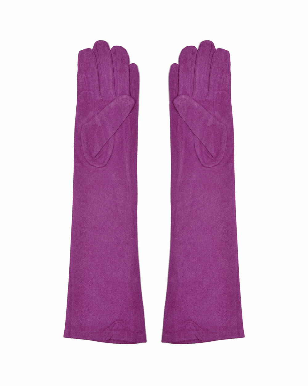 Guantes largos de antelina en color buganvilla, disponibles en la web de Juan Bernal. Elegantes y cálidos para los días fríos.