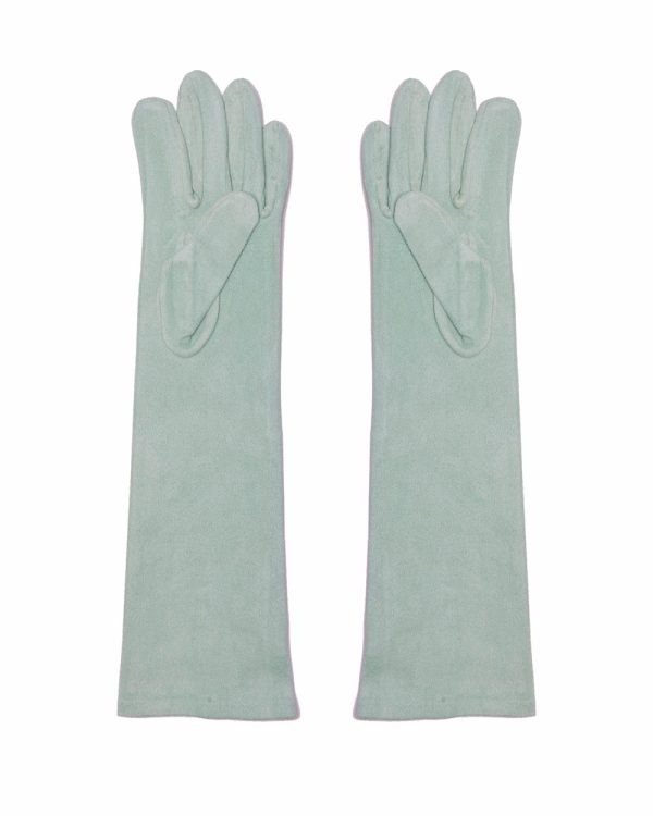 Guantes largos de antelina en color verde oscuro, perfectos para añadir calidez y elegancia a tus atuendos de invierno.