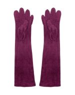 Guantes largos de antelina en color rojo vino, disponibles en la web de Juan Bernal. Perfectos para añadir un toque sofisticado y cálido en días fríos.